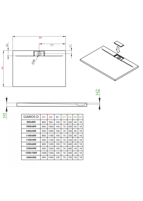 Душевой поддон RADAWAY Giaros D, 90x80, M3GRD9080