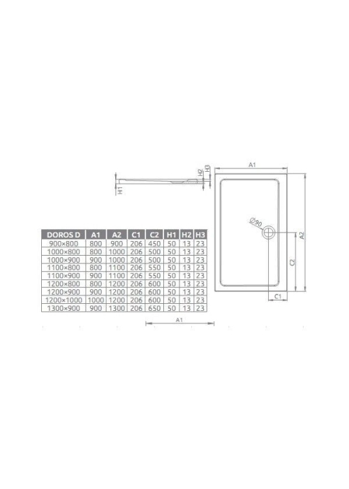 Душовий піддон RADAWAY Doros D, 90x80, SDRD9080-01