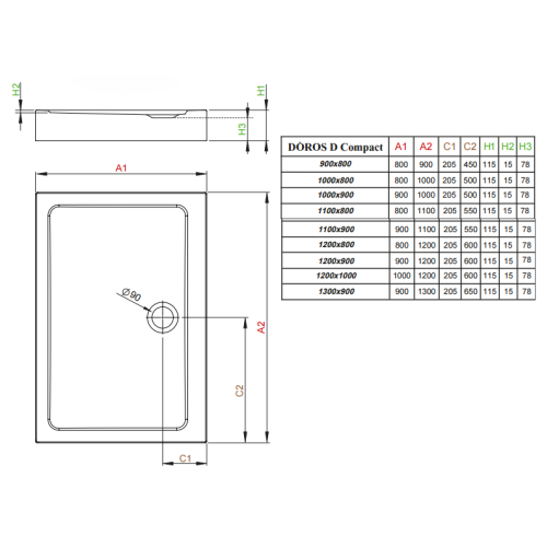 Душовий піддон RADAWAY Doros D Compact, 90x80, SDRD9080-05