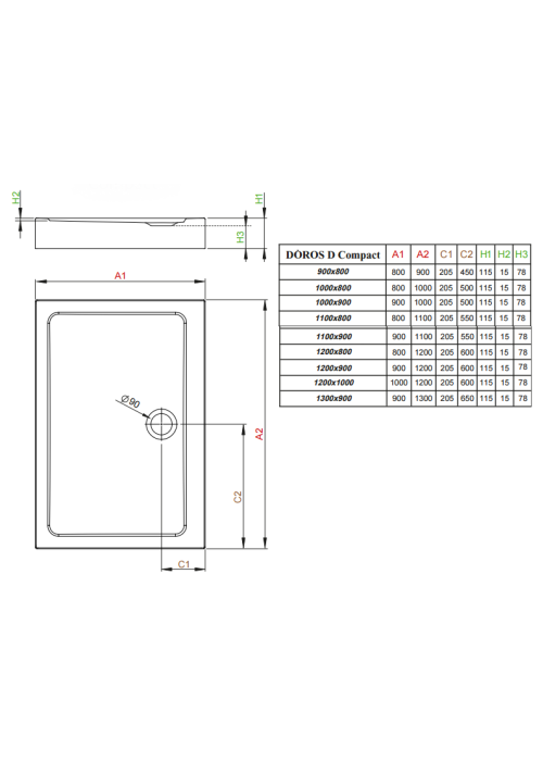 Душевой поддон RADAWAY Doros D Compact, 90x80, SDRD9080-05