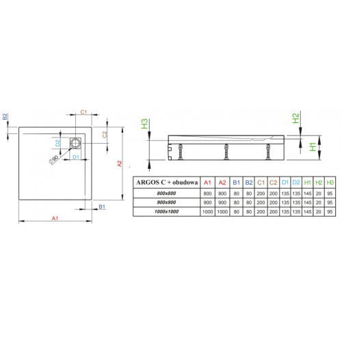 Душовий піддон RADAWAY Argos C зі знімною панеллю, 90x90, 4ACN99-02