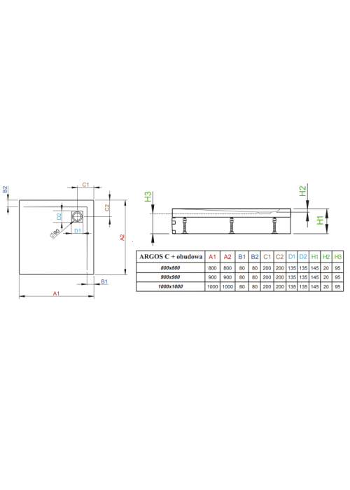 Душевой поддон RADAWAY Argos C со съемной панелью, 80x80, 4ACN88-02