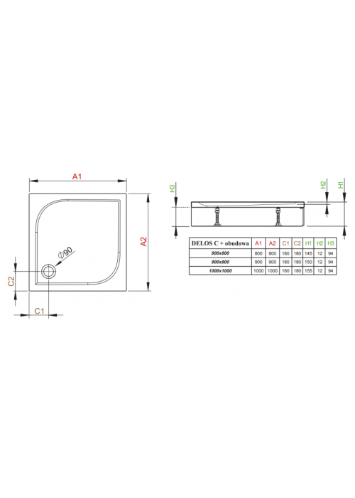 Душевой поддон RADAWAY Delos C, с панелью, 100x100, 4C11170-03