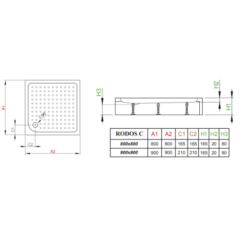 Душовий піддон RADAWAY Rodos C Compact, 80x80, 4K88155-04