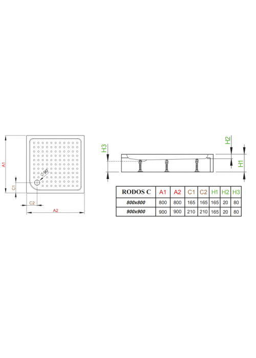 Душевой поддон RADAWAY Rodos C Compact, 80x80, 4K88155-04