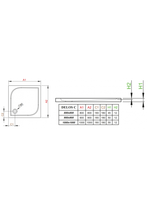 Душевой поддон RADAWAY Delos C, 90x90, SDC0909-01