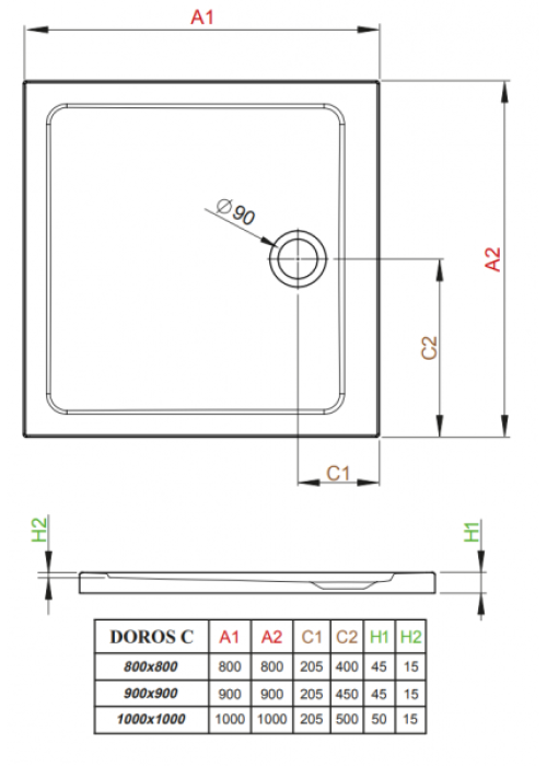 Душевой поддон RADAWAY Doros C, 100x100, SDRC1010-01