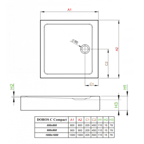 Душовий піддон RADAWAY Doros C Compact, 90x90, SDRC9090-05