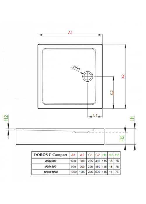 Душевой поддон RADAWAY Doros C Compact, 90x90, SDRC9090-05