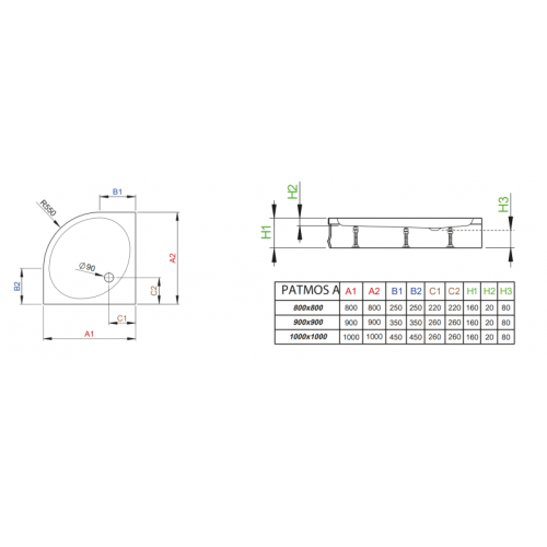 Душовий піддон RADAWAY Patmos A, 90x90, 4S99155-03