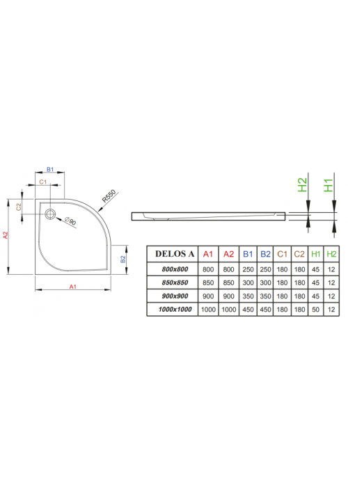 Душовий піддон RADAWAY Delos A, 85x85, SDA8585-01