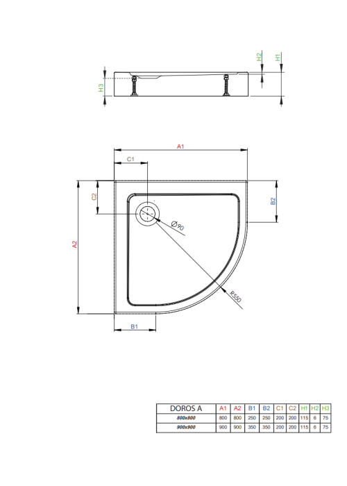 Душевой поддон RADAWAY Doros A Compact, 90x90, SDRA9090-05