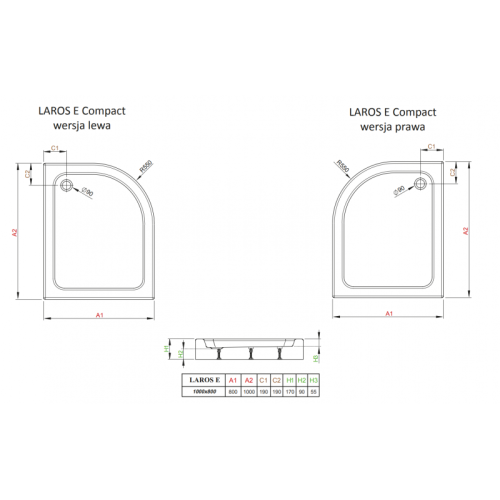 Душовий піддон RADAWAY Laros E, 100x80 правий, SLE81017-01R