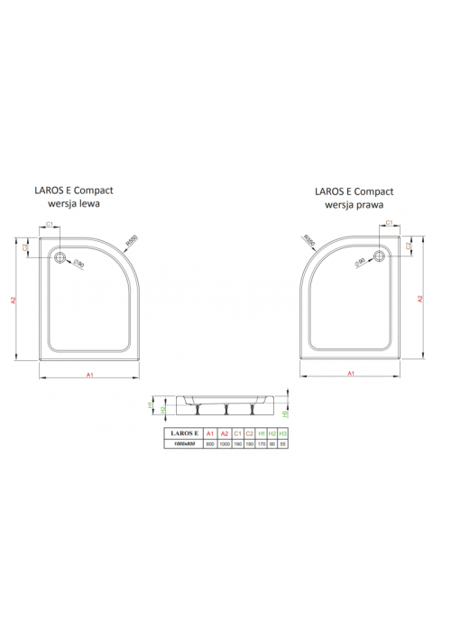 Душовий піддон RADAWAY Laros E, 100x80 правий, SLE81017-01R