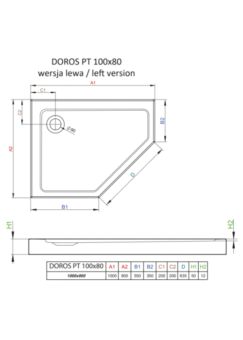 Душевой поддон RADAWAY Doros PT E 100x80 правый, SDRPT1080-01R