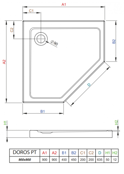 Душевой поддон RADAWAY Doros Plus PT, 90x90, SDRPTP9090-01