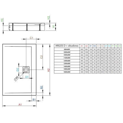 Душовий піддон RADAWAY Argos D, 90x80, 4ADN89-02