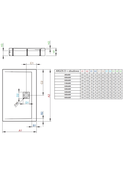 Душевой поддон RADAWAY Argos D, 90x80, 4ADN89-02