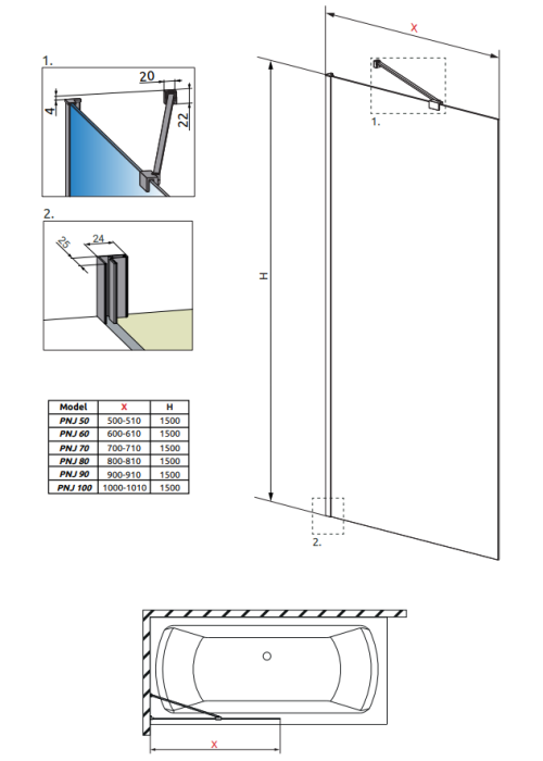 Шторка для ванни RADAWAY Idea Black PNJ 50, 10001050-54-01