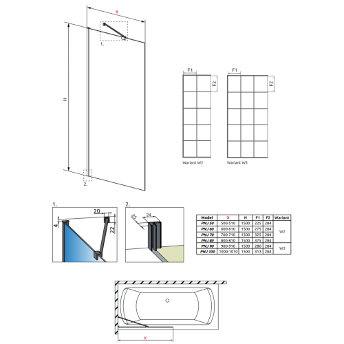 Шторка для ванни RADAWAY Idea Black PNJ Factory 50, 10001050-54-55