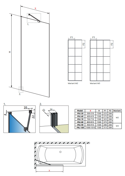 Шторка для ванны RADAWAY Idea Black PNJ Factory 50,  10001050-54-55