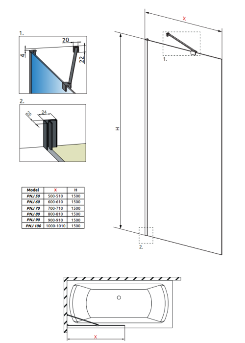 Шторка для ванны RADAWAY Idea Black PNJ Frame 50, 10001050-54-56