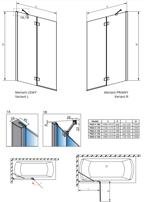 Шторка для ванни RADAWAY Essenza PND II 100 left, 10002100-01-01L