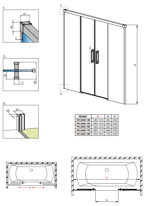 Шторка для ванны RADAWAY Idea PN DWD 140,  10004140-01-01