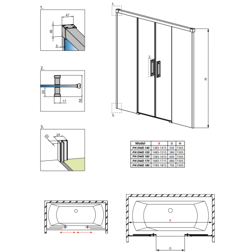 Шторка для ванни RADAWAY Idea Black PN DWD 140, 10004140-54-01