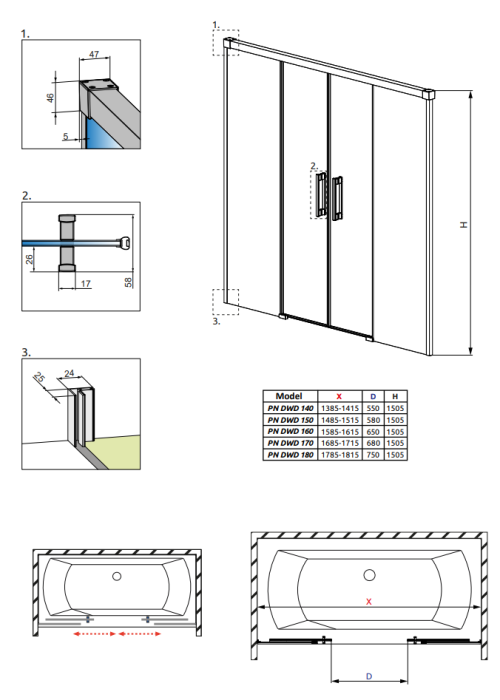 Шторка для ванни RADAWAY Idea Black PN DWD 140, 10004140-54-01