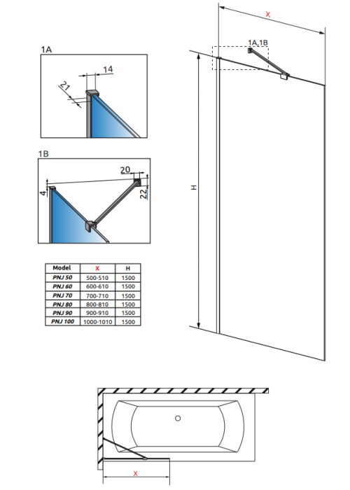 Шторка для ванни RADAWAY Modo New Black PNJ 50, 10006050-54-01