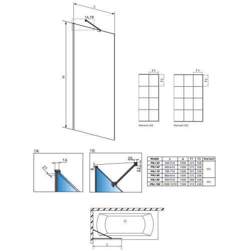 Шторка для ванни RADAWAY Modo New Black PNJ Factory 50, 10006050-54-55