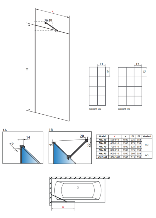 Шторка для ванны RADAWAY Modo New Black PNJ Factory 50,  10006050-54-55