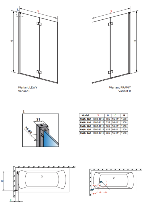 Шторка для ванны RADAWAY Nes PND I 100 L,  10010100-01-01L