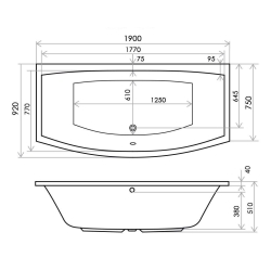 Ванна акрилова RADAWAY TILIA 190x90 (WA1-03-190x090US) + ніжки (NWE-68) + сифон R135L