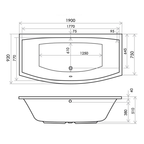 Ванна акрилова RADAWAY TILIA 190x90 (WA1-03-190x090US) + ніжки (NWE-68) + сифон R135L