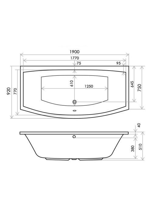 Ванна акриловая RADAWAY TILIA 190x90 (WA1-03-190x090US) + ножки (NWE-68) + сифон R135L