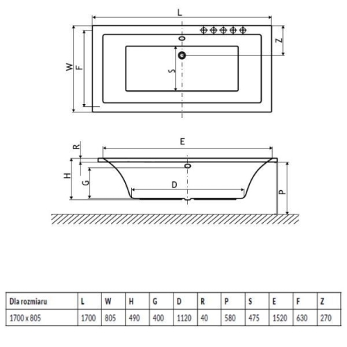 Ванна акриловая RADAWAY ARIDEA Lux 170x80 (WA1-25-170x080U) + ножки (NWE-68) + сифон R135L