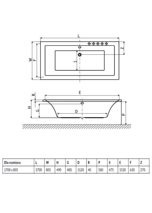 Ванна акриловая RADAWAY ARIDEA Lux 170x80 (WA1-25-170x080U) + ножки (NWE-68) + сифон R135L