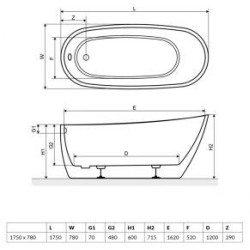 Ванна акриловая RADAWAY NIKIA 175x78x60 (WA1-41-175x078U-B)