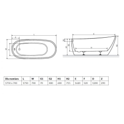 Ванна акрилова RADAWAY SAPIENTZA 175x78U-BC, Black, (WA1-42-175x078U-BC)