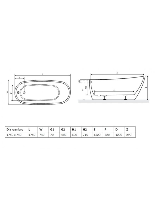 Ванна акрилова RADAWAY SAPIENTZA 175x78U-BC, Black, (WA1-42-175x078U-BC)