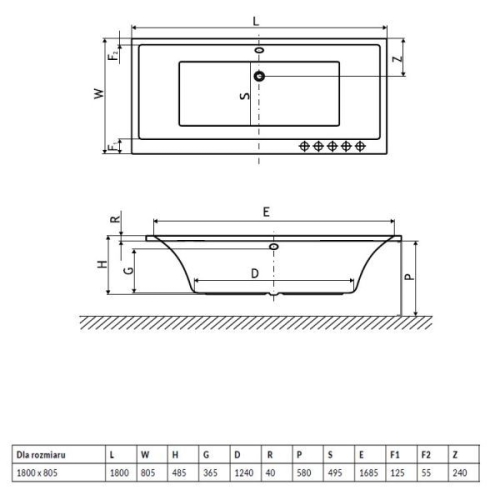 Ванна акриловая RADAWAY ARIDEA Lux 180x80 (WA1-25-180x080U) + ножки (NWE-68)