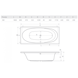 Ванна акрилова RADAWAY DIA 180х80 (WA1-05-180x080US) + ніжки (NWE-68) + сифон R135L