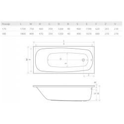 Ванна акрилова RADAWAY Tesalia 170x75 (WA1-06-170x075US) + ніжки (NWE-68) + сифон R135