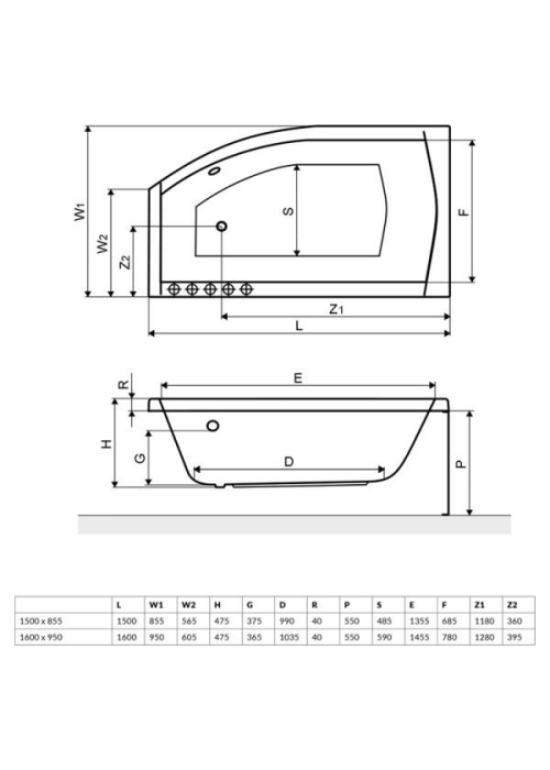 Ванна акриловая RADAWAY SITERA 160x95P (WA1-32-160x095PS) + ножки (NWE-68) + сифон R135L