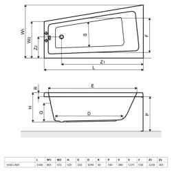 Ванна акрилова RADAWAY EVIA 150x80P (WA1-44-150х080P) + ніжки (NWA-62) + сифон R135L