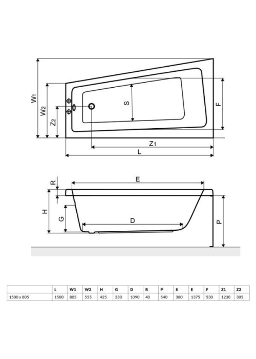 Ванна акриловая RADAWAY EVIA 150x80P (WA1-44-150х080P) + ножки (NWA-62) + сифон R135L