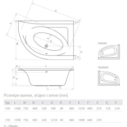 Ванна акрилова RADAWAY Mistra 170x110P (WA1-07-170x110PS) + ніжки (68Р) + сифон R135L