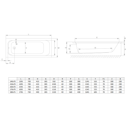 Ванна акрилова RADAWAY MIA 170x70 (WA1-50-170x070S) + ніжки (NWE-68) + сифон R135L